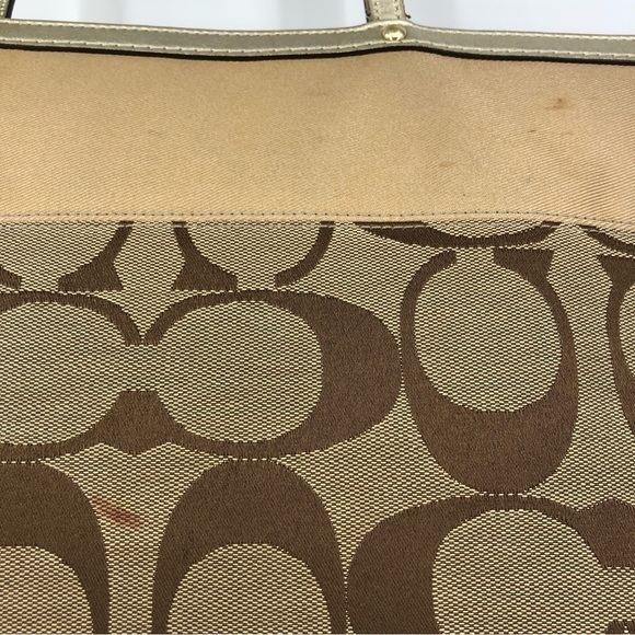 Coach Zippered East West Tote Bag Signature C Print Brown /Tan Gold Leather Trim - Picture 10 of 10